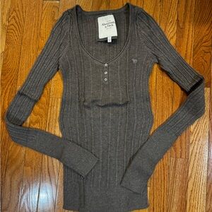 Abercrombie & Fitch Brown Ribbed Long Sleeve Top